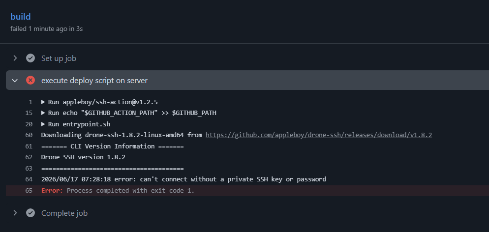 错误信息是 error: can't connect without a private SSH key or password